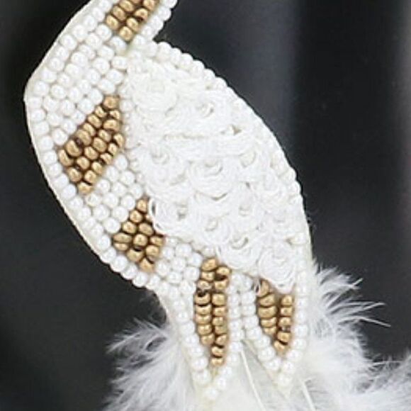 Bird White Seed Bead Feather Earrings - Picture 2 of 5